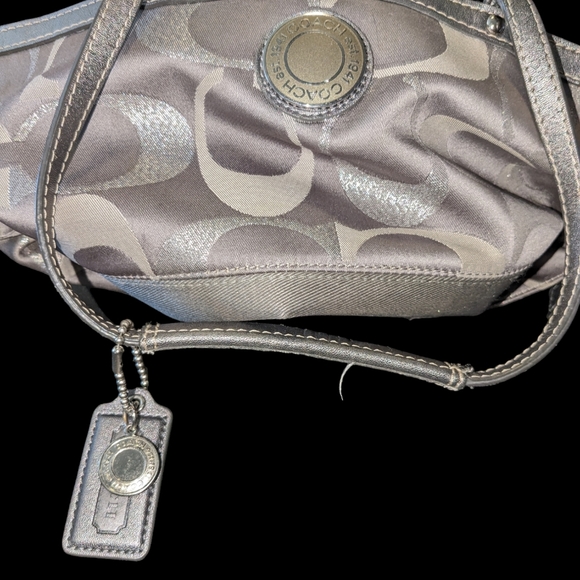 Purse COACH Signature GRAY Stripe Tote  Shoulder handbag. - Picture 5 of 8